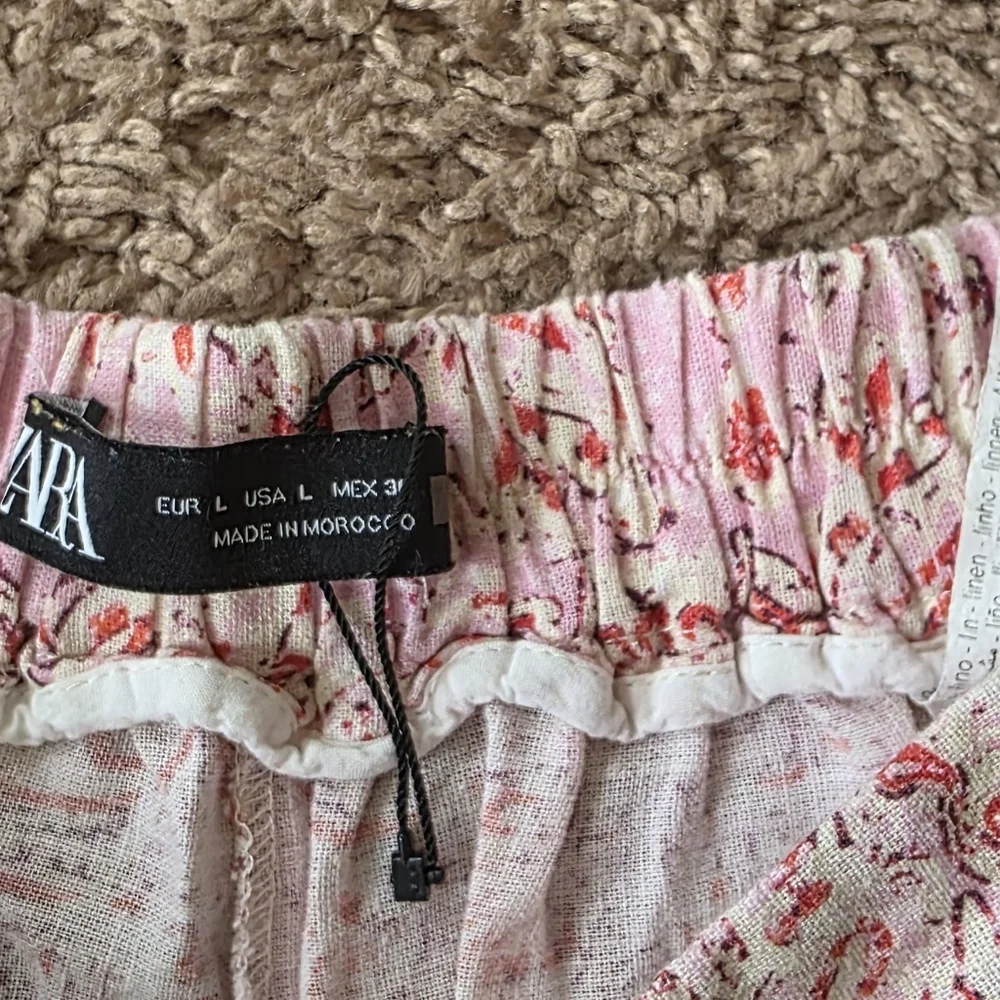 ZARA Linen Blend Paisley Floral Printed Pull On Wide Leg Trousers Size L